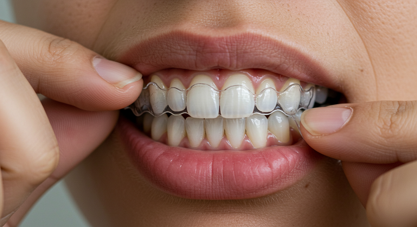 Illustration d'un aligneur dentaire Invisalign discret et sur mesure