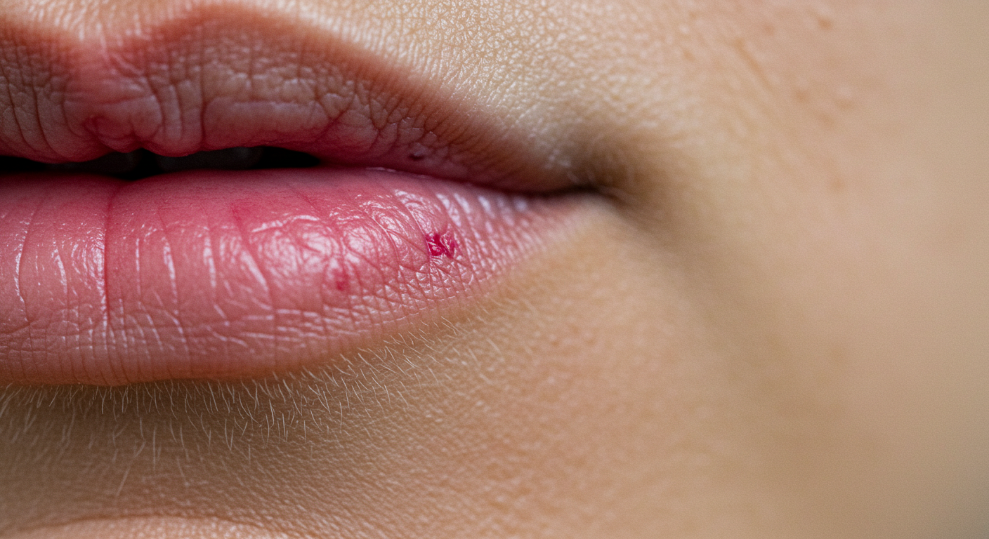 Illustration montrant l'accumulation de salive et l'irritation aux commissures labiales