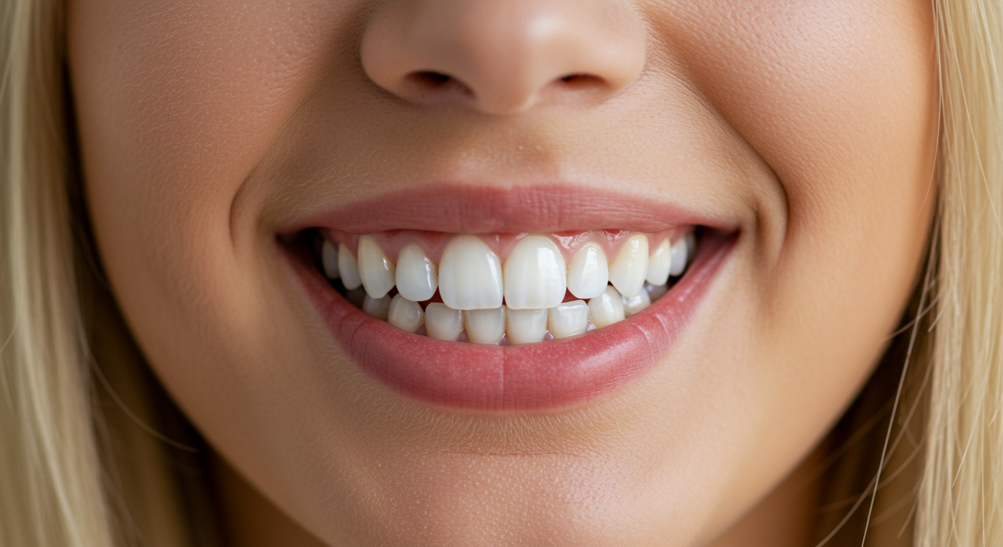 Sourire naturel et éclatant obtenu avec des facettes dentaires en composite bien entretenues.
